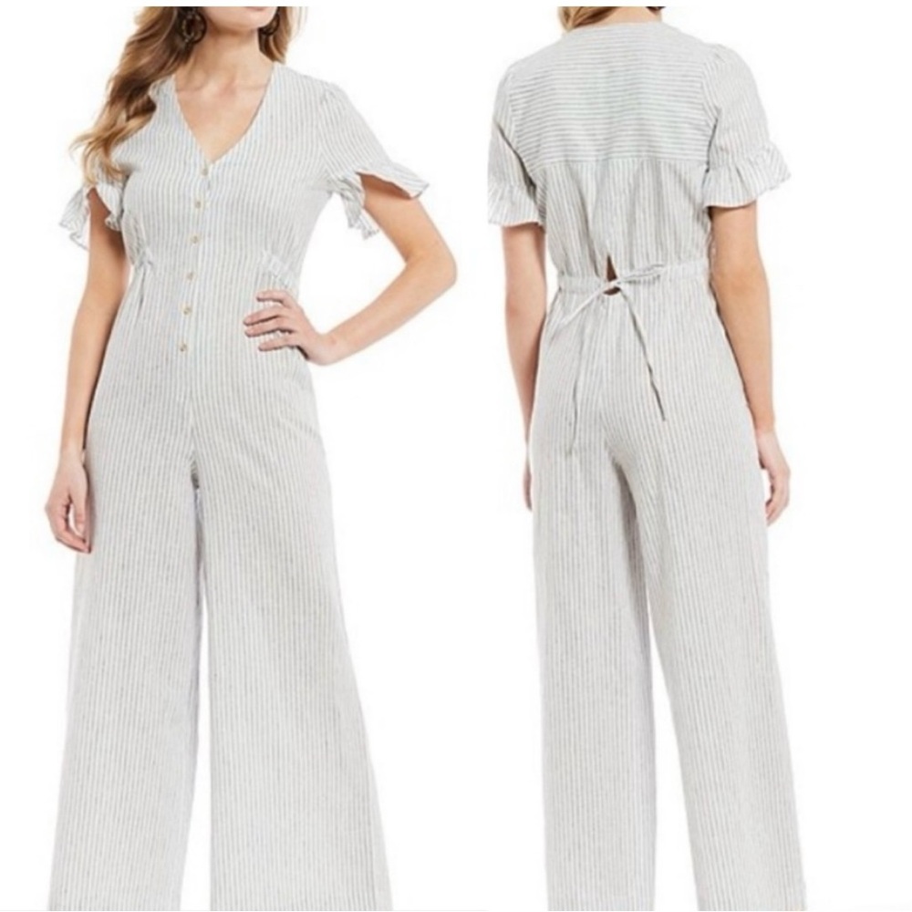 Striped Flutter Sleeve Jumpsuit Linen Cotton Women’s Size XS A Loves A NWT